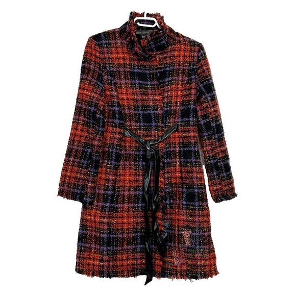 Desigual Jackets & Blazers - Desigual Coat Womens Size Small Boucle Tweed Plaid 3/4 Jacket  Wool Blend